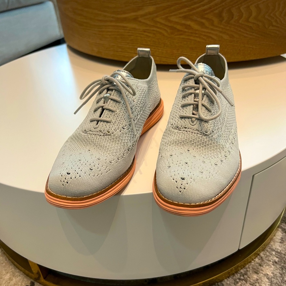 Cole Haan zerogrand stitchlite wingtip oxford - grey, silver, coral